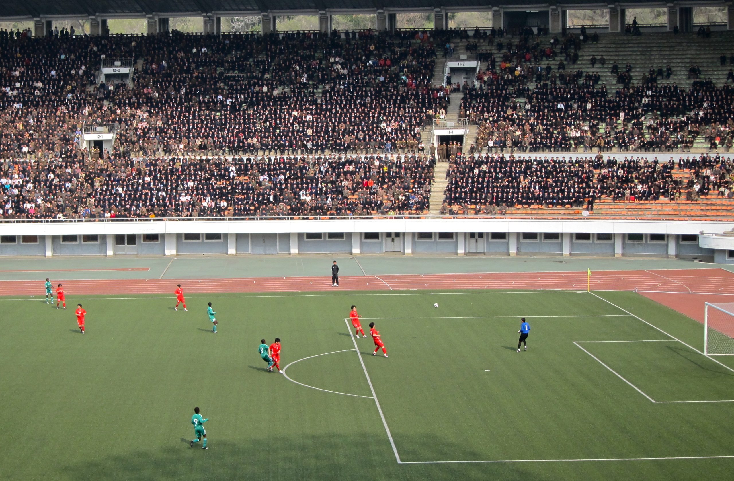 DPR Korea women footballers attack against Nigeria in an archival match at Kim Il Sung Stadium