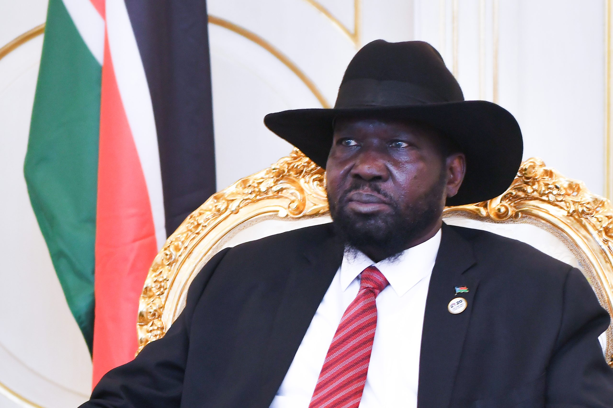 Salva Kiir, South Sudan president (2020 archive) South Sudan President Salva Kiir seated beside the national flag in a 2020 archive photograph