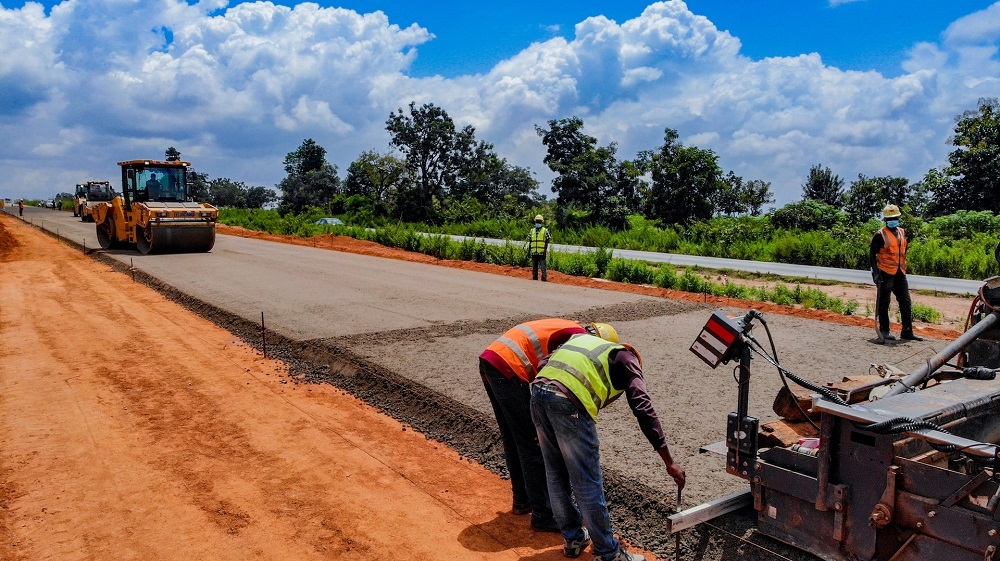 Road construction work underway on a Nigerian highway project