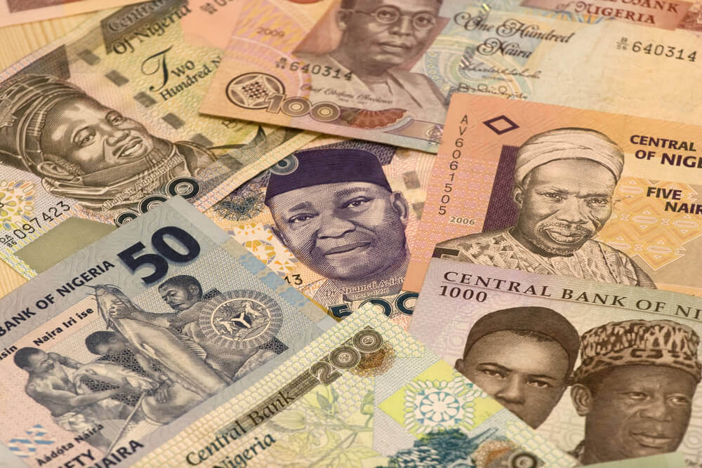 Nigerian naira banknotes in several denominations