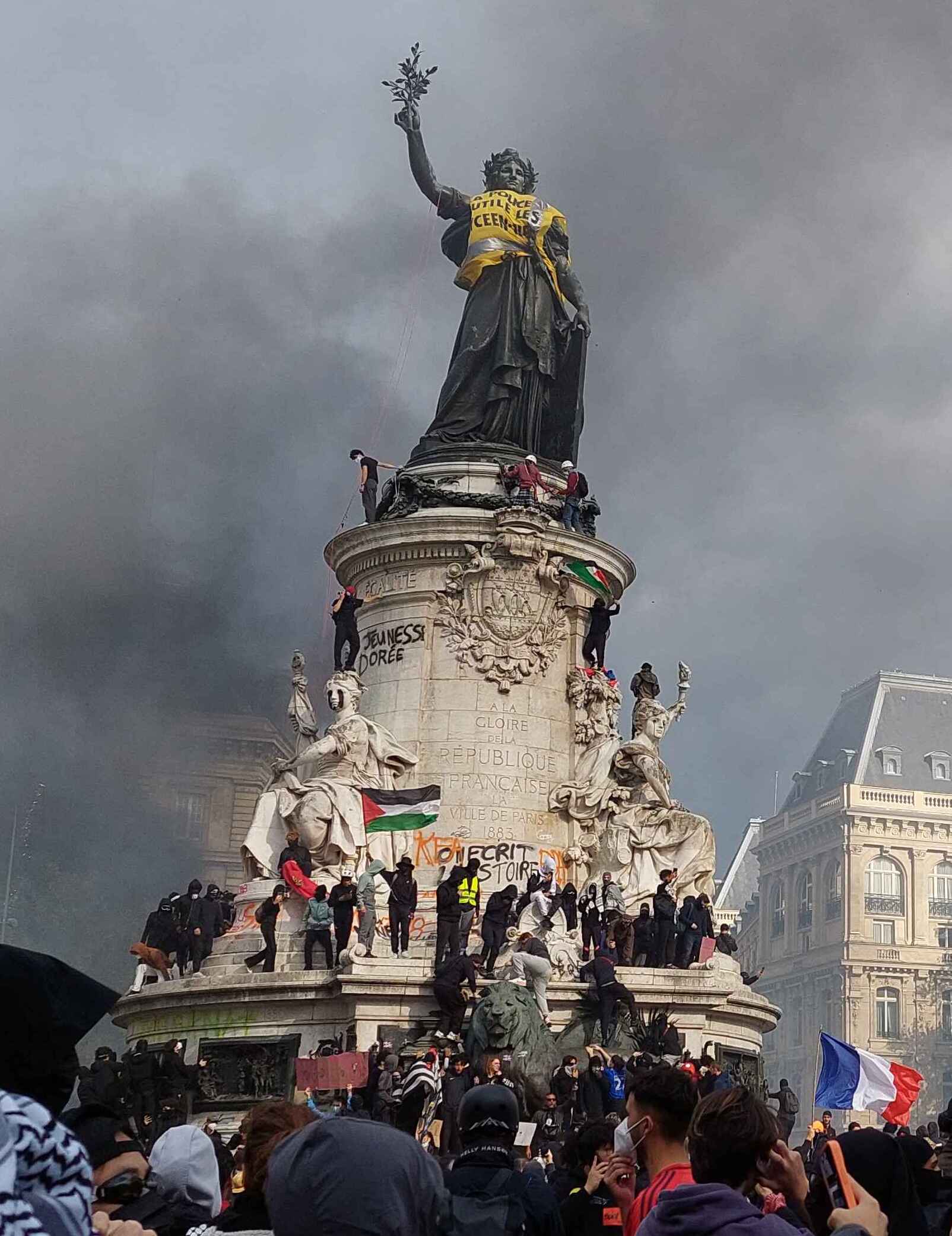 A student demonstrator at Place de la Republique in Paris during the October 17, 2026 protest movement