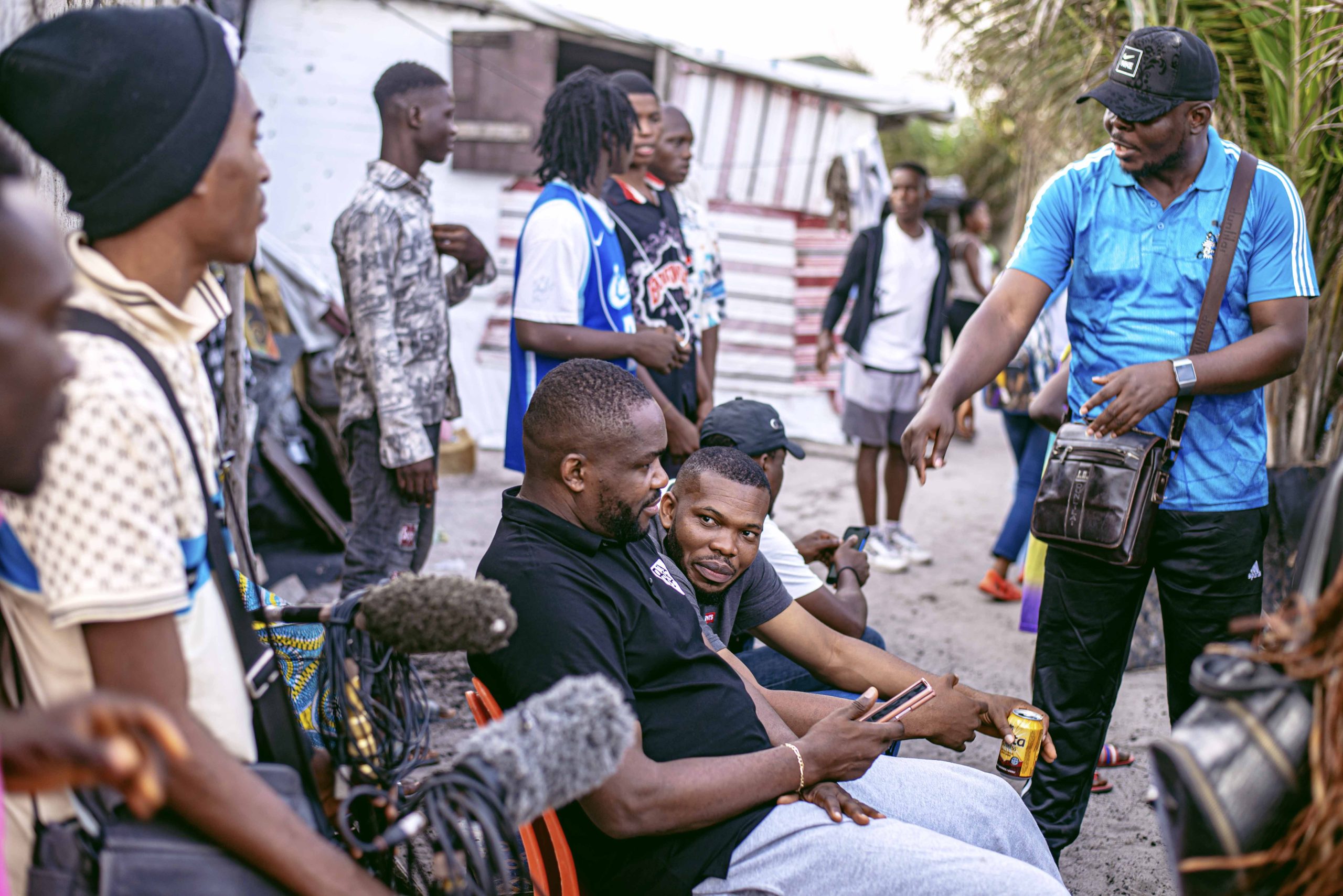 Actors and crew working during a Nollywood film production, a file image not showing Chita Agwu or her family