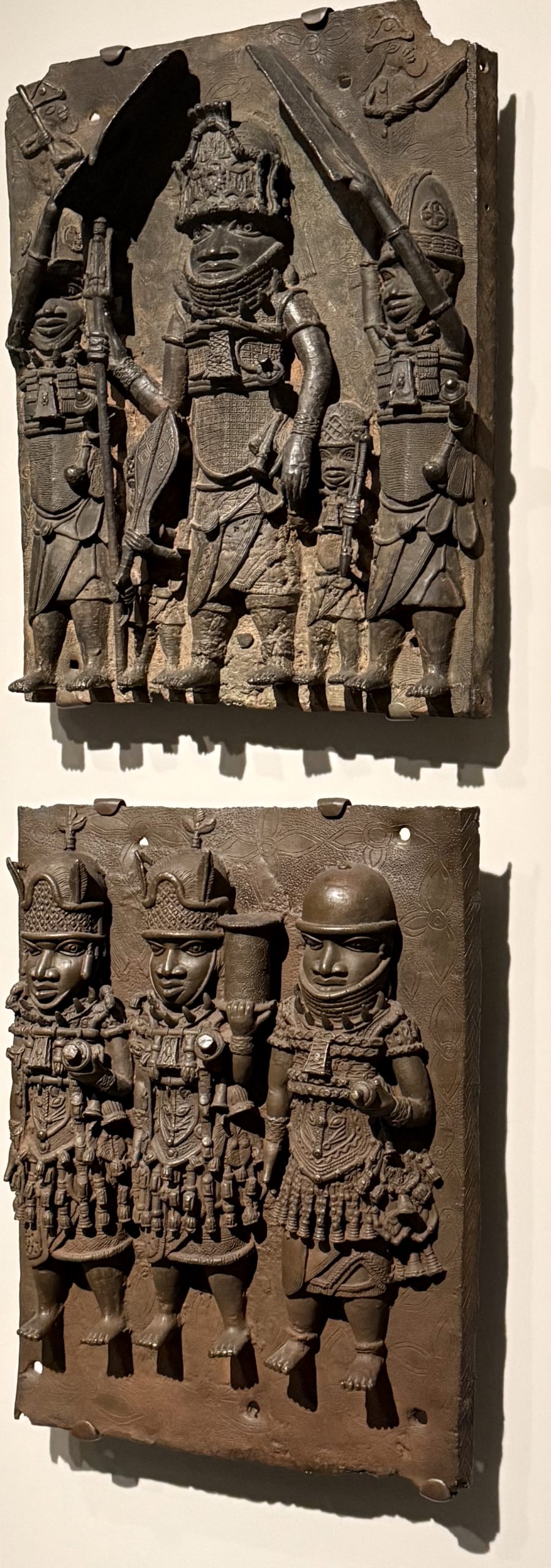 Benin bronze plaques displayed at the Museum of Fine Arts, Boston