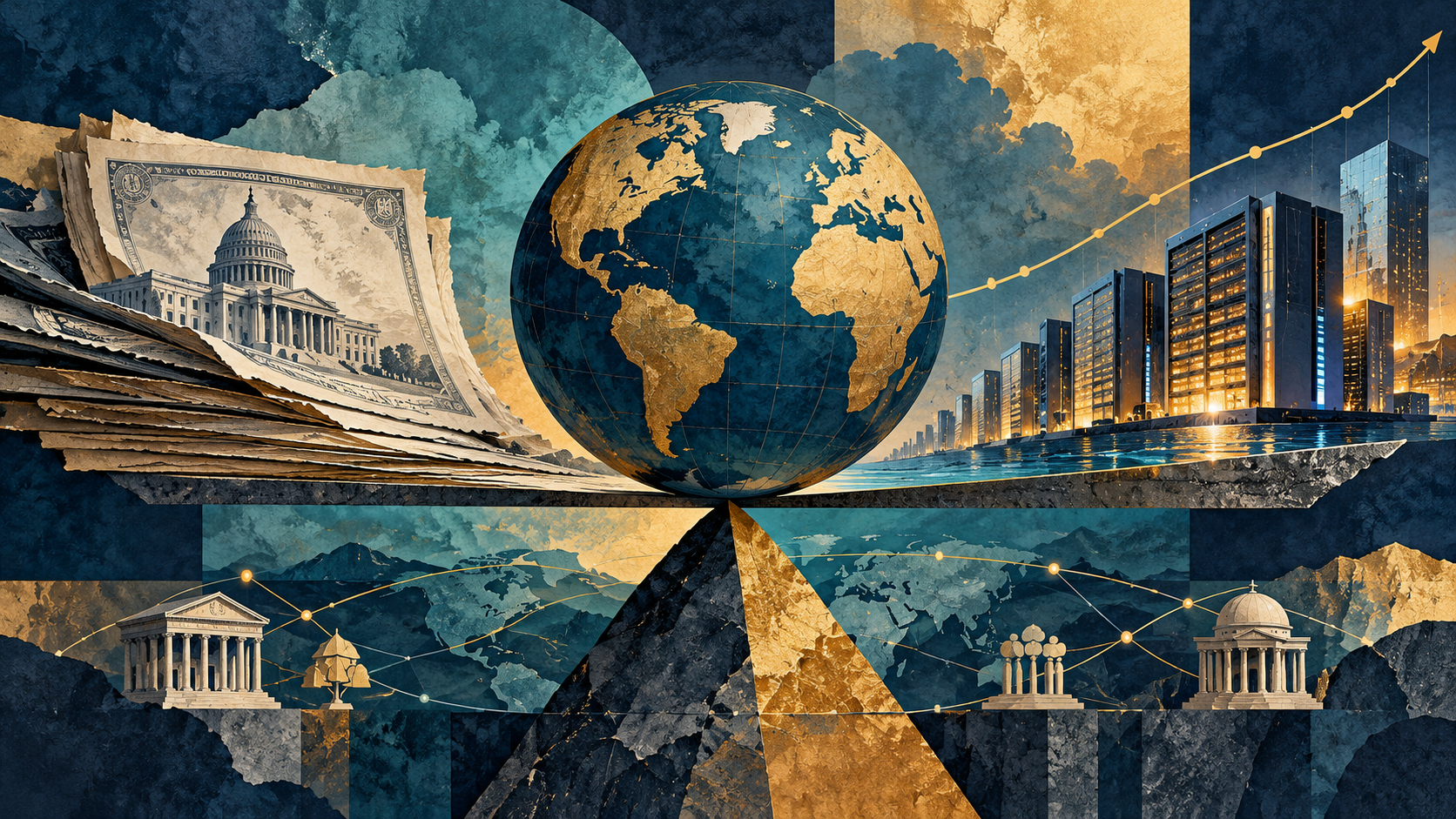 Editorial illustration connecting energy costs and financial stability in 2026