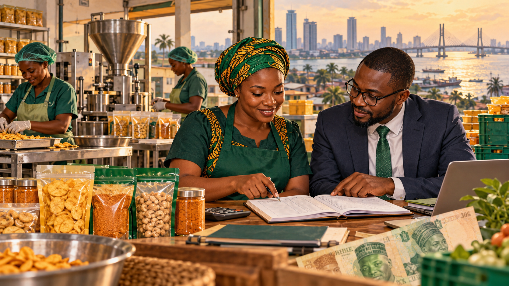 Illustration of a Nigerian small business owner planning a loan and working capital