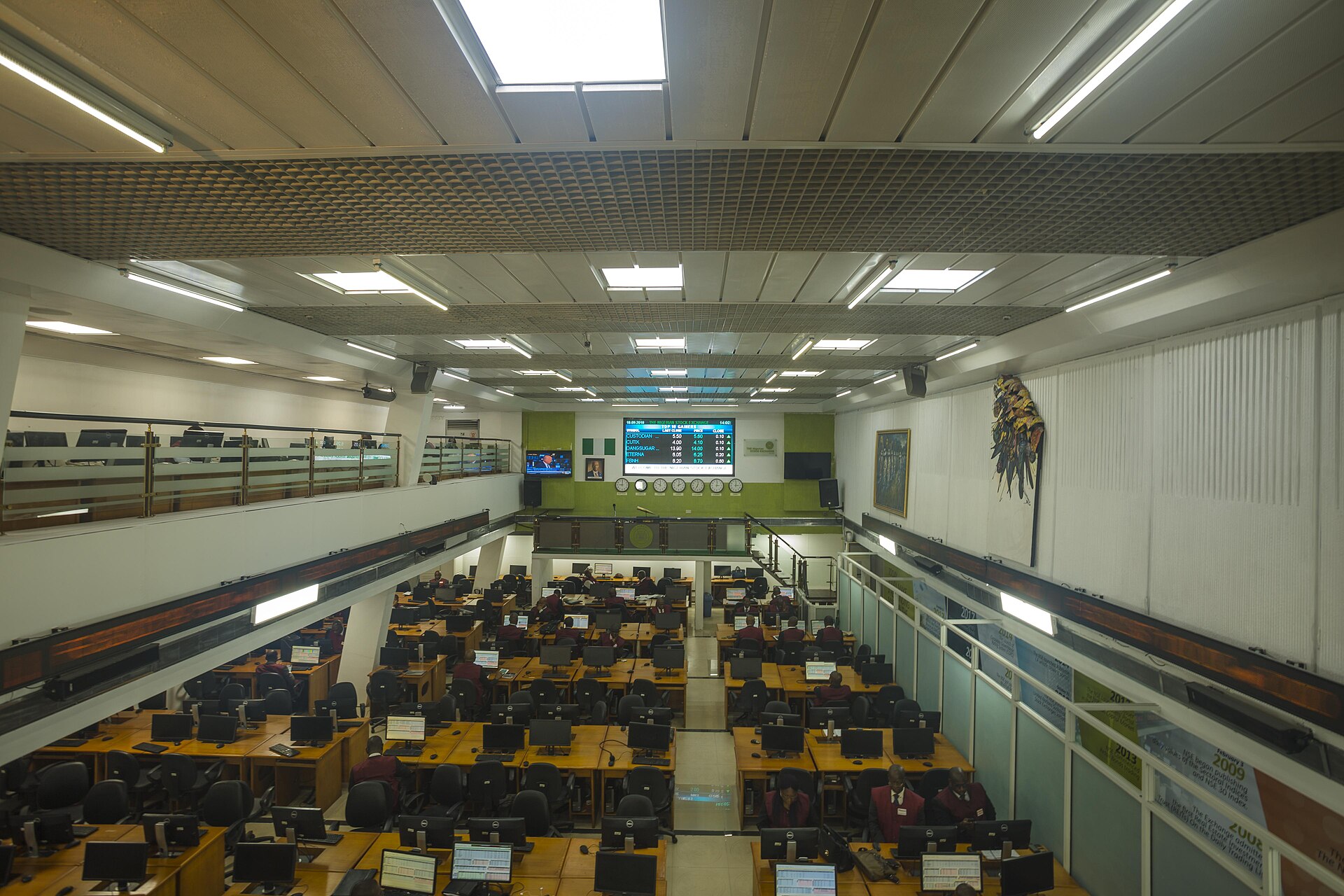 Illustrative stock-exchange trading floor linked to Nigeria’s NGX All-Share Index market.